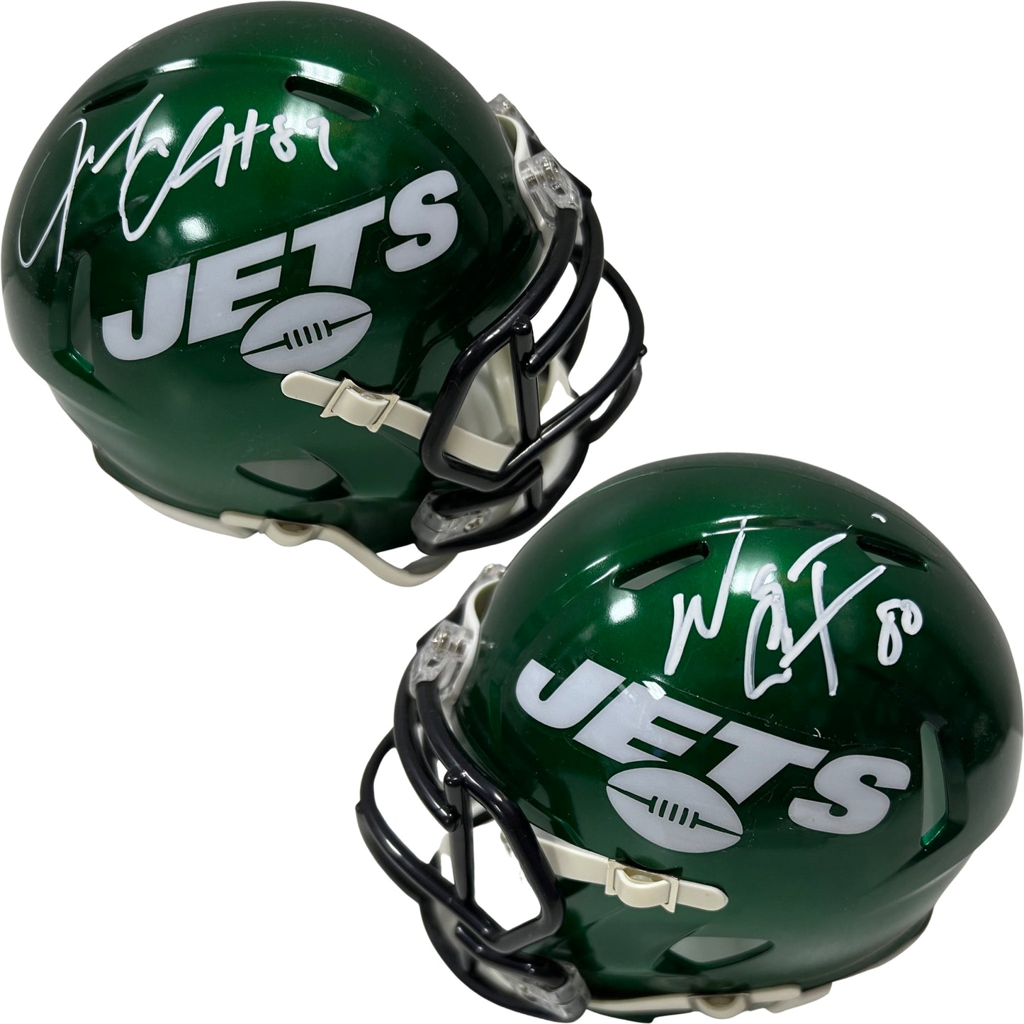 Wayne Chrebet & Laveranues Coles Autographed New York Jets Green Speed Mini Helmet Steiner CX
