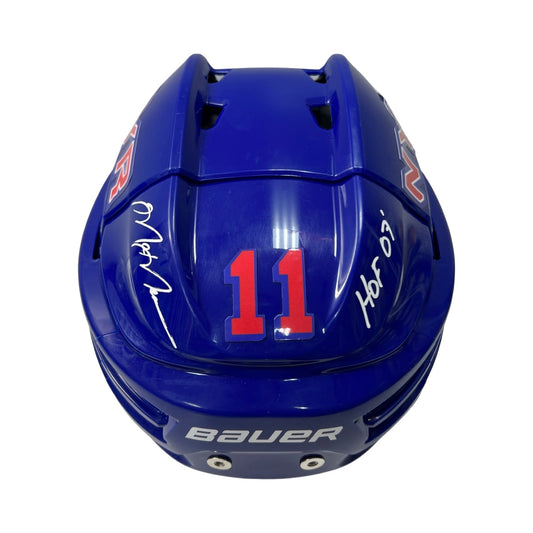 Mark Messier Autographed New York Rangers Blue Bauer Helmet HOF 07 Inscription Steiner CX