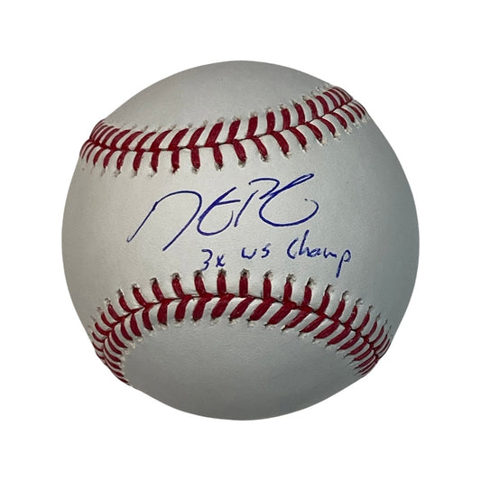 Dustin Pedroia Autographed Boston Red Sox OMLB 3x WS Champ Inscription Steiner CX