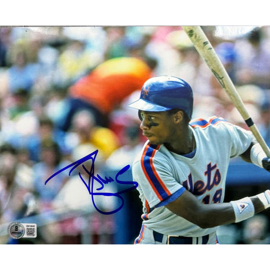 Darryl Strawberry New York Mets Batting Grey Jersey Autographed 8x10 Photo BAS