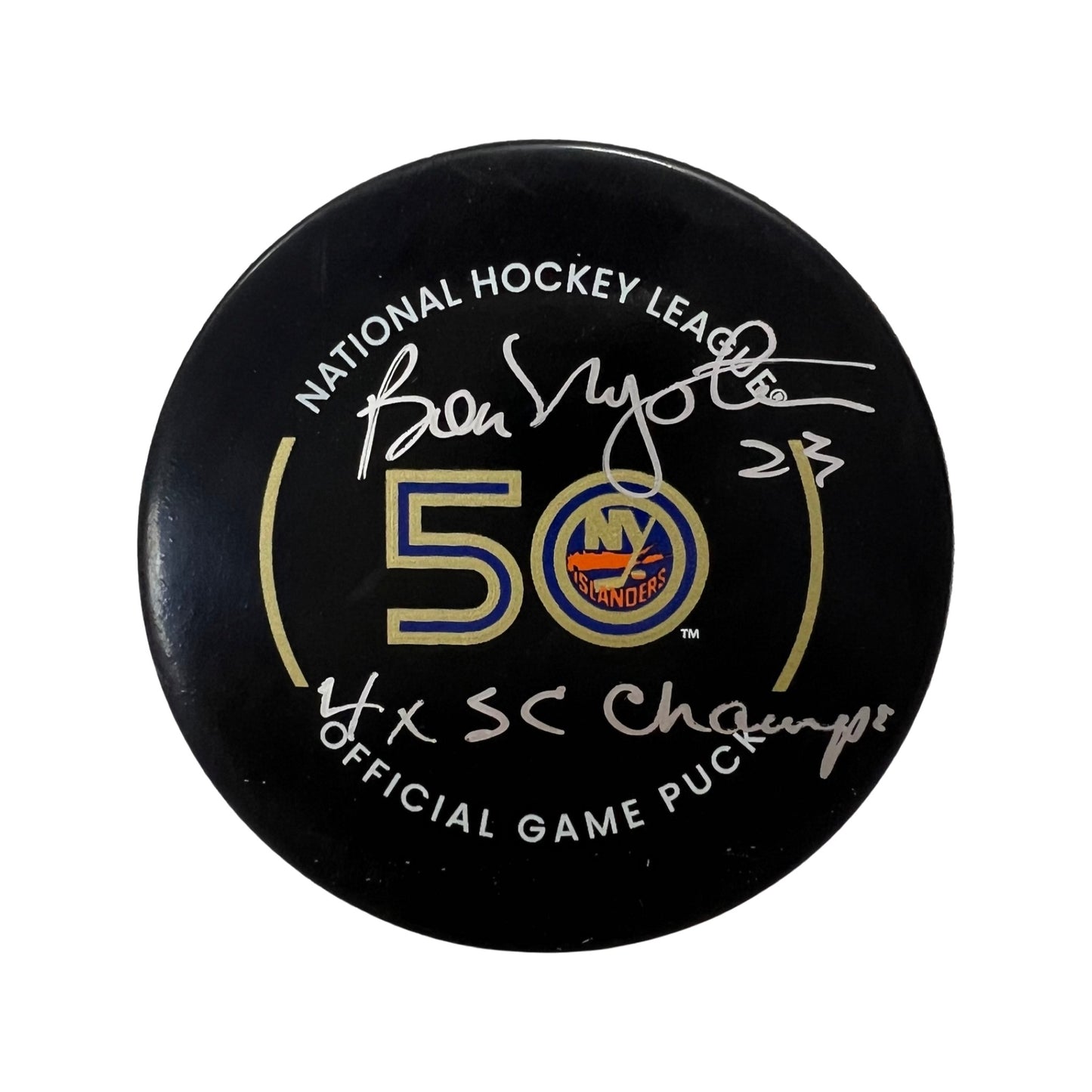Bob Nystrom Autographed New York Islanders Official Game Puck “4x SC Champs” Inscription Steiner CX
