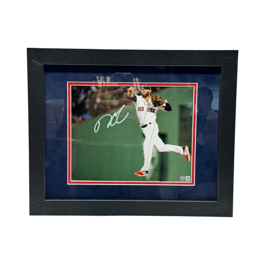 Dustin Pedroia Autographed Boston Red Sox Jump Throw 8x10 Steiner CX - Framed
