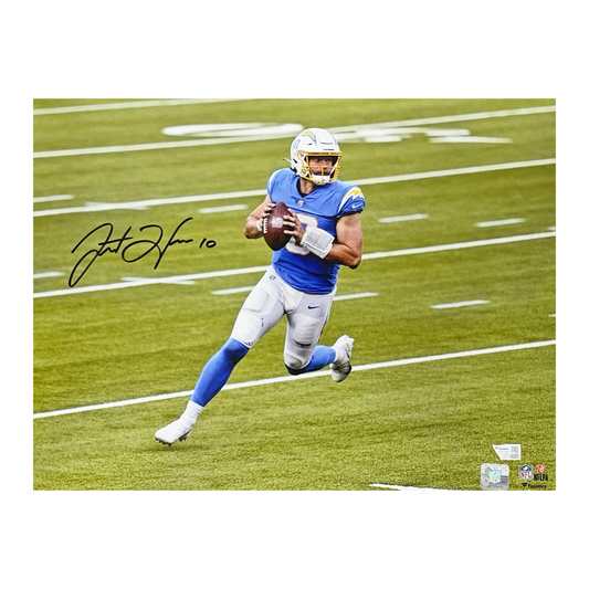 Justin Herbert Autographed Los Angeles Chargers Light Blue Jersey 16x20 Fanatics