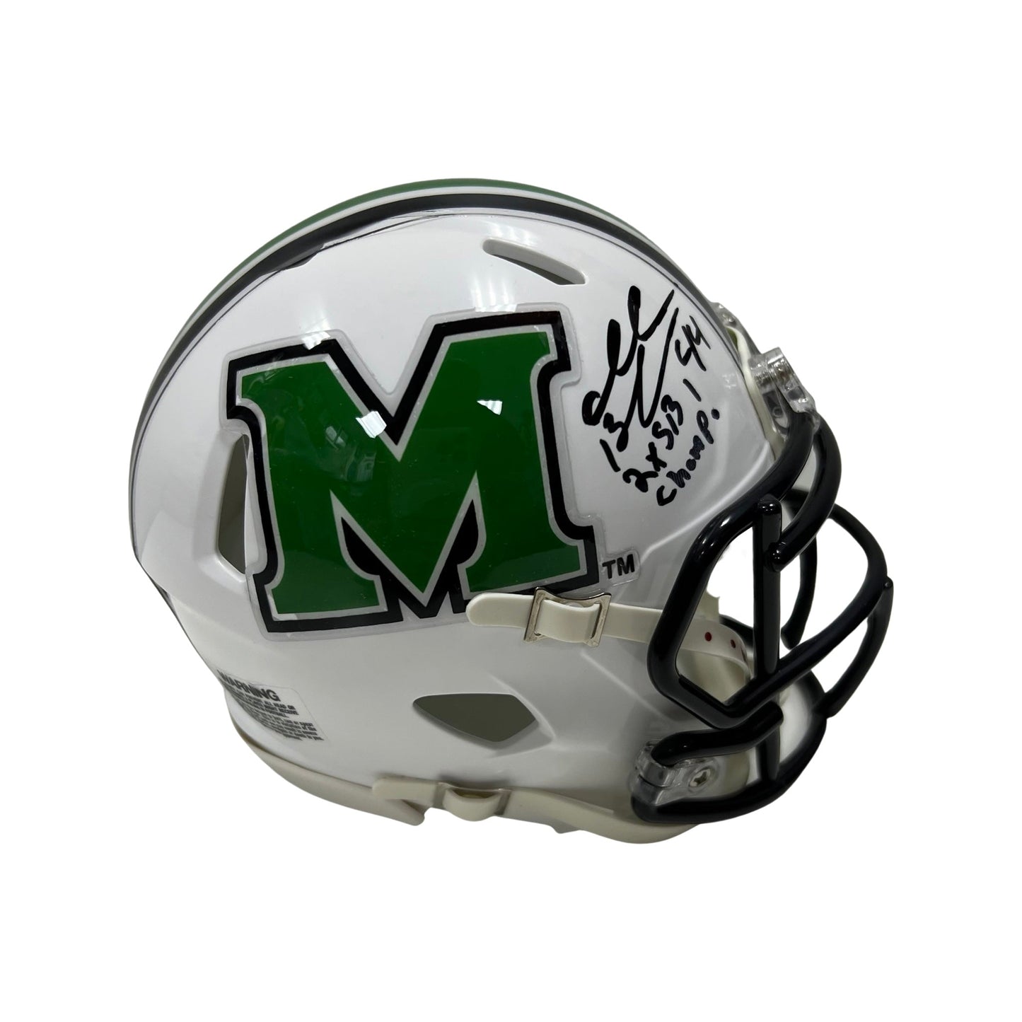 Ahmad Bradshaw Autographed Marshall Thundering Herd Mini Helmet 2x SB Champ Inscription Steiner CX