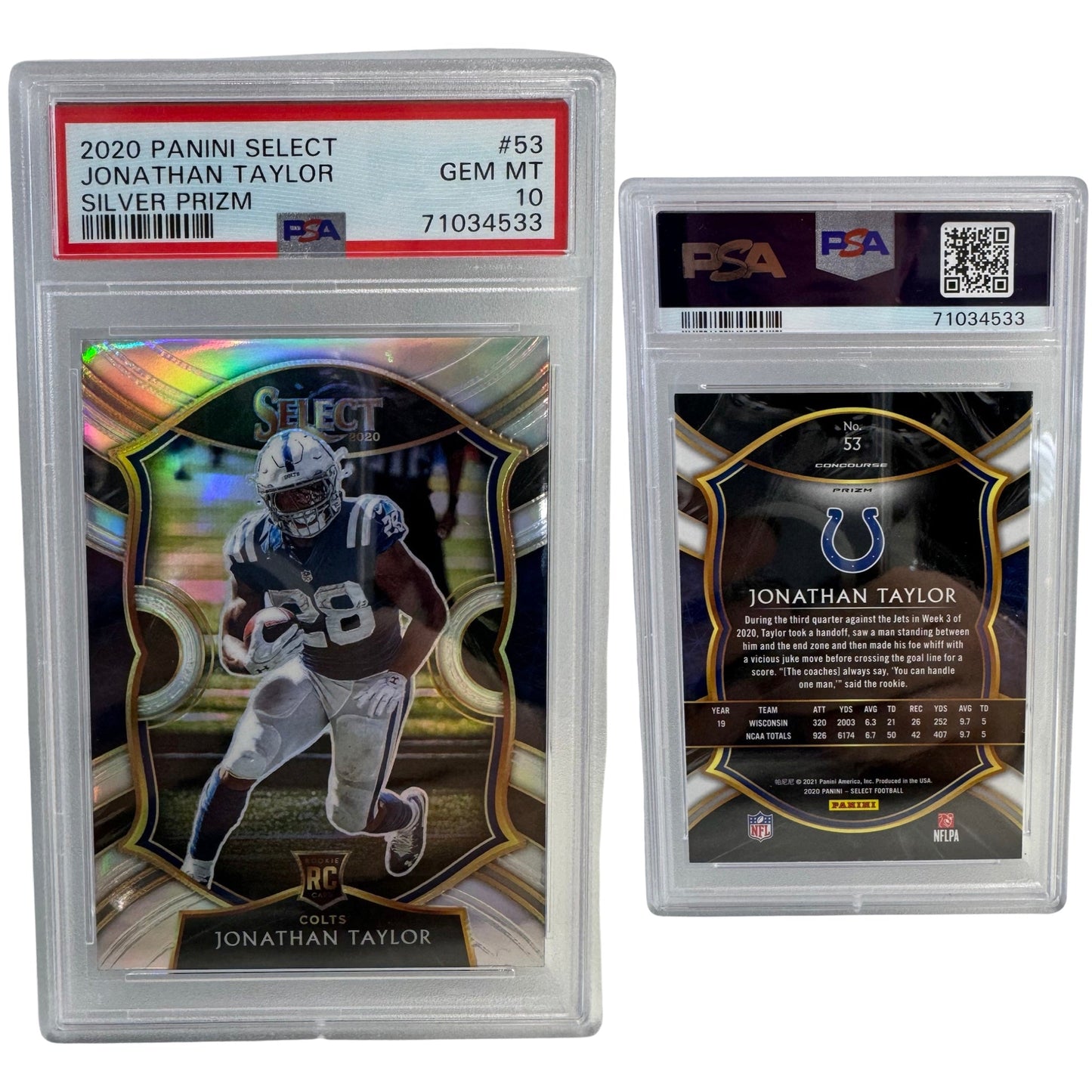 2020 Jonathan Taylor Panini Select Silver Prizm #53 PSA GEM MT 10