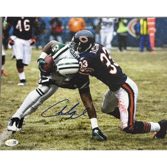 Charles Tillman Autographed Chicago Bears Navy Blue Jersey Tackle 11x14 JSA
