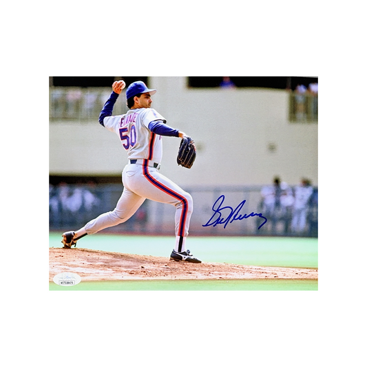 Sid Fernandez Autographed New York Mets Pitching Back View 8x10 JSA