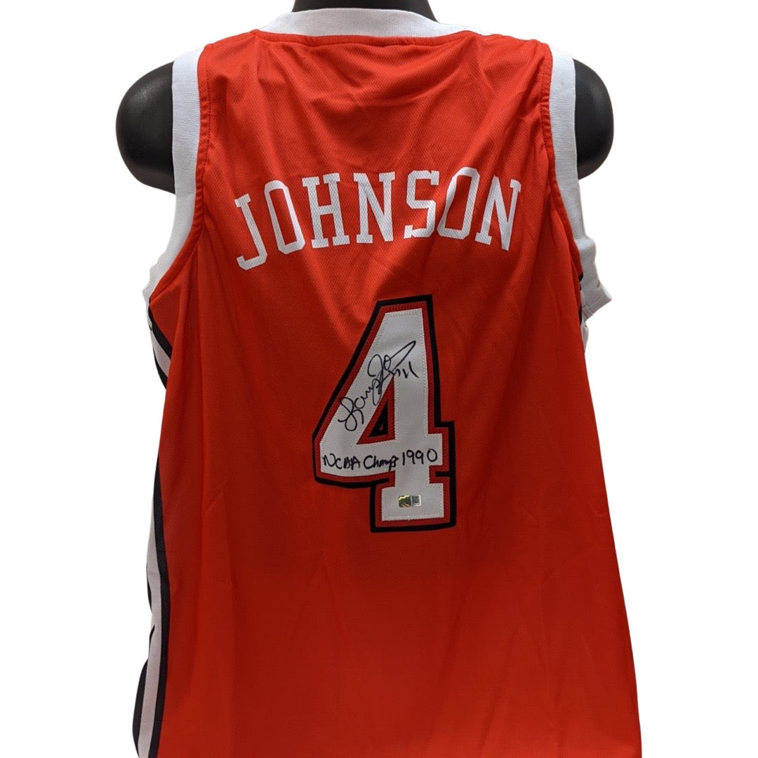 Larry Johnson Autographed UNLV Rebels Red Jersey 1990 Champs Inscription Steiner CX