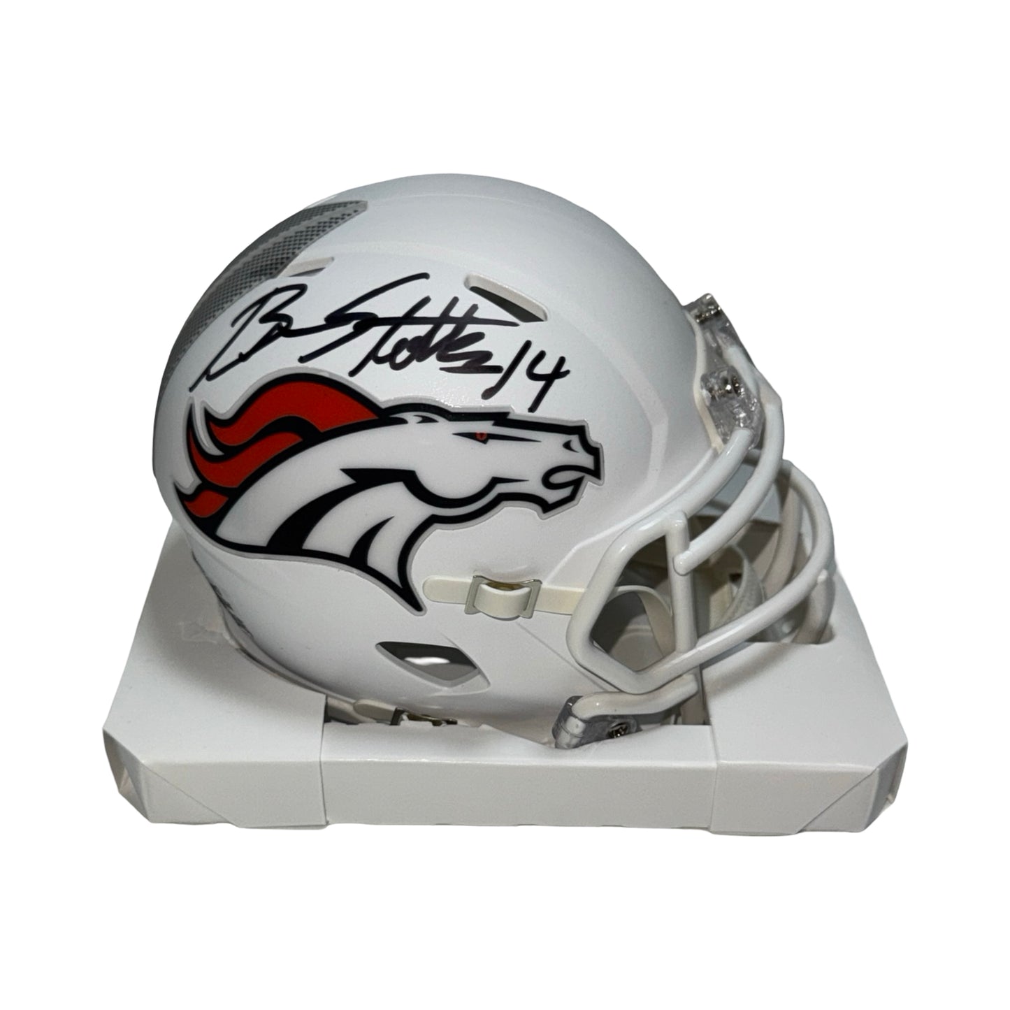 Brandon Stokely Denver Broncos White Speed Mini Helmet Beckett BAS