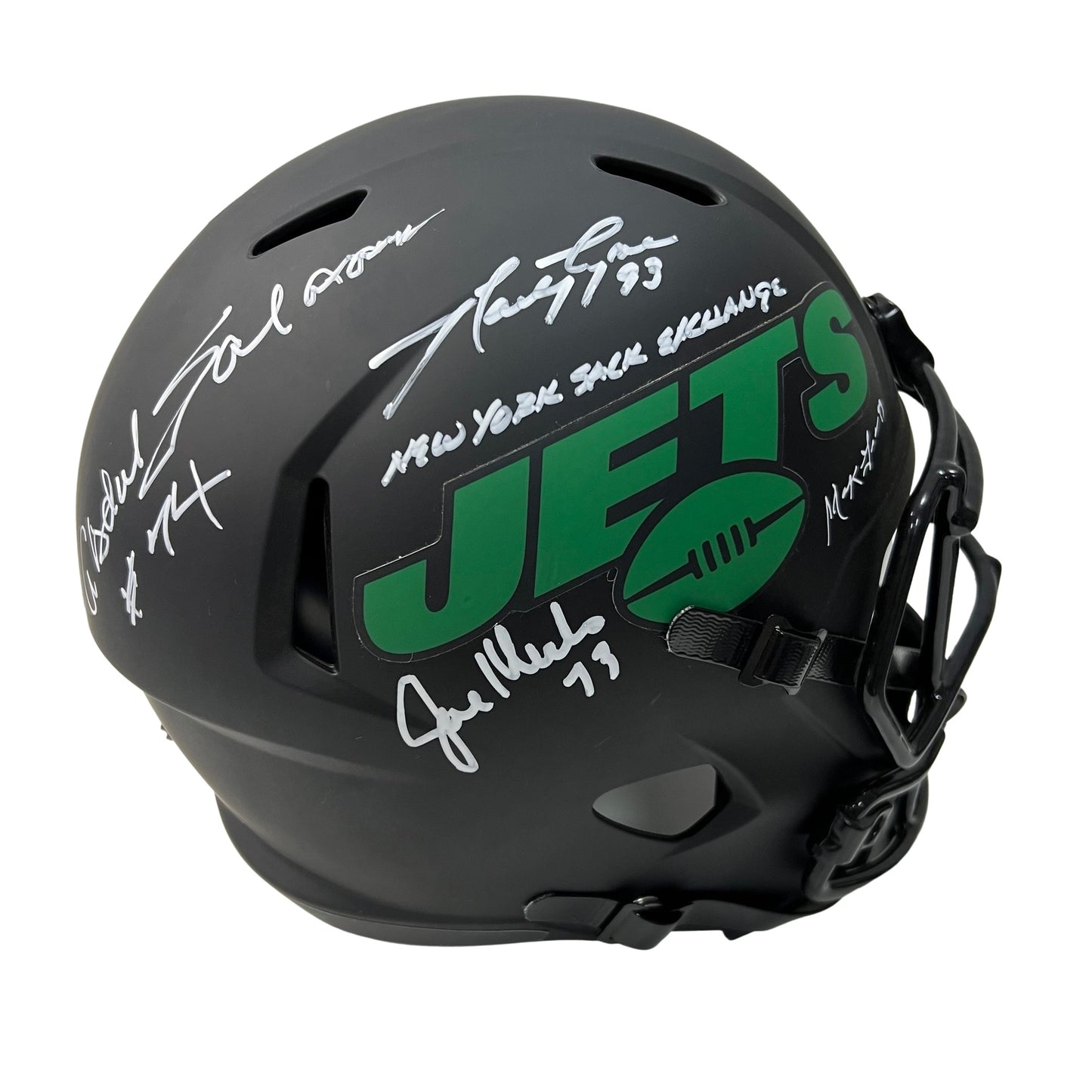 Mark Gastineau, Joe Klecko, Marty Lyons & Abdul Salaam Autographed New York Jets Eclipse Replica Helmet “New York Sack Exchange” Inscription JSA