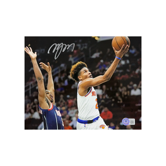 Miles Deuce McBride Autographed New York Knicks Layup White Jersey 8x10 Beckett