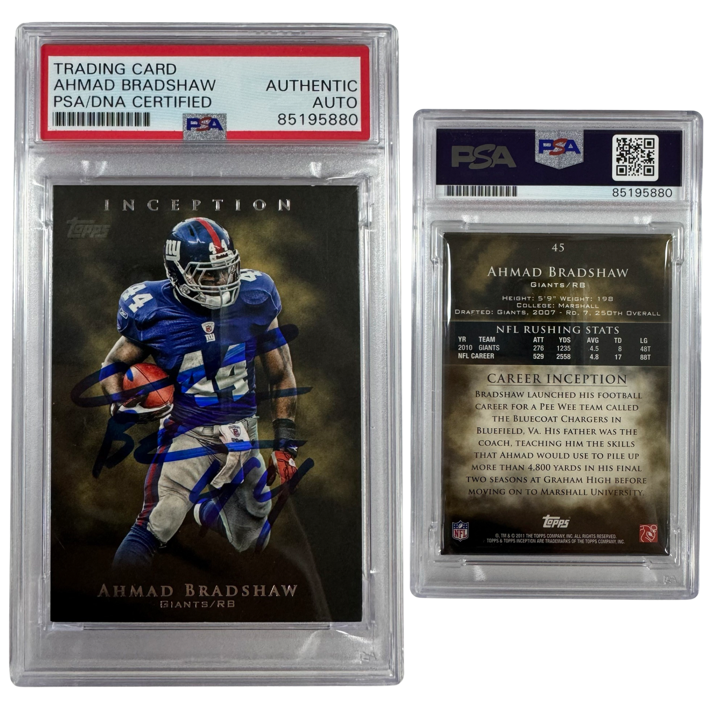 2011 Ahmad Bradshaw Autographed Topps Inception #45 PSA Auto Authentic