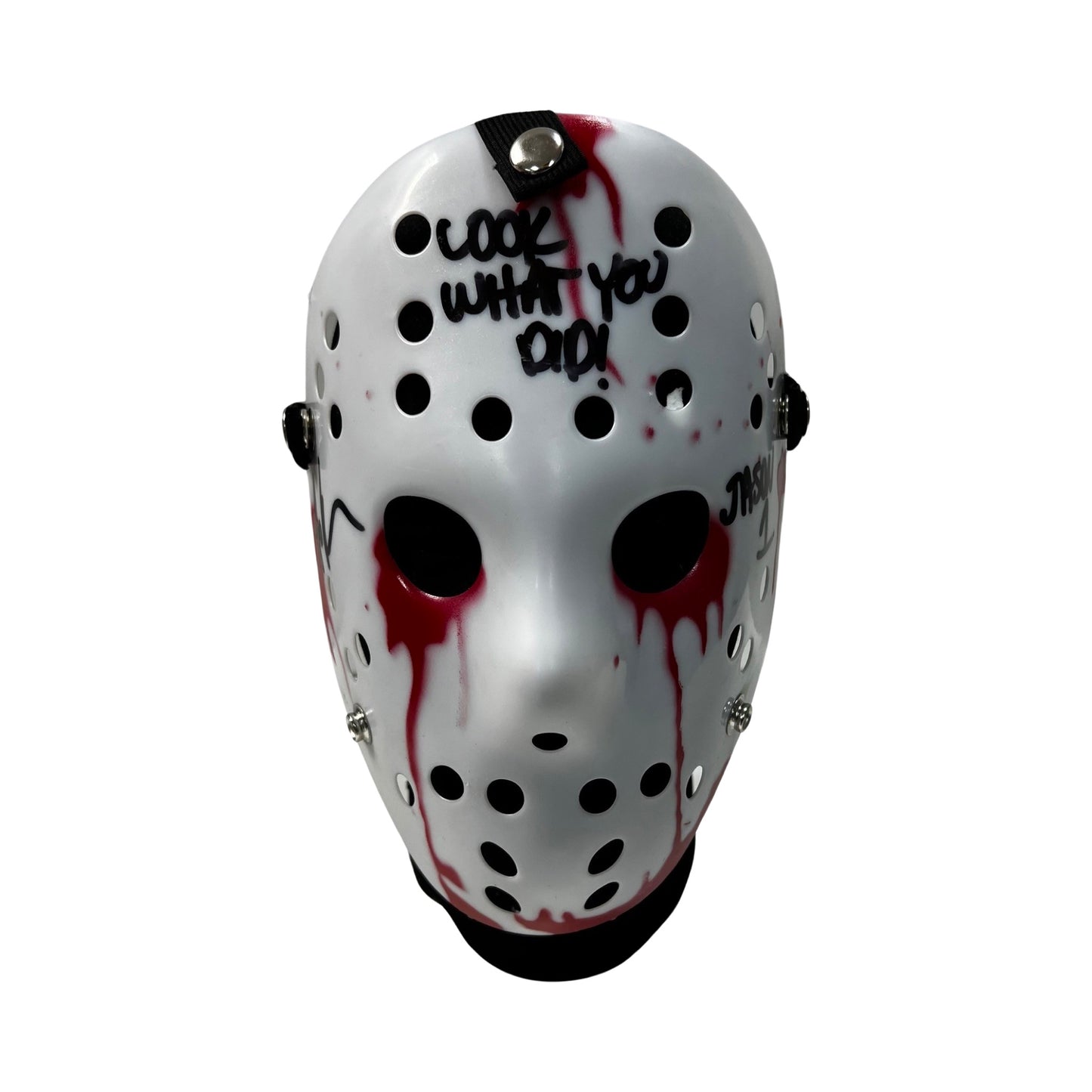 Ari Lehman Autographed Jason Voorhees Friday the 13th White Bloody Mask “Look What You Did! Jason 1” Inscriptions Steiner CX