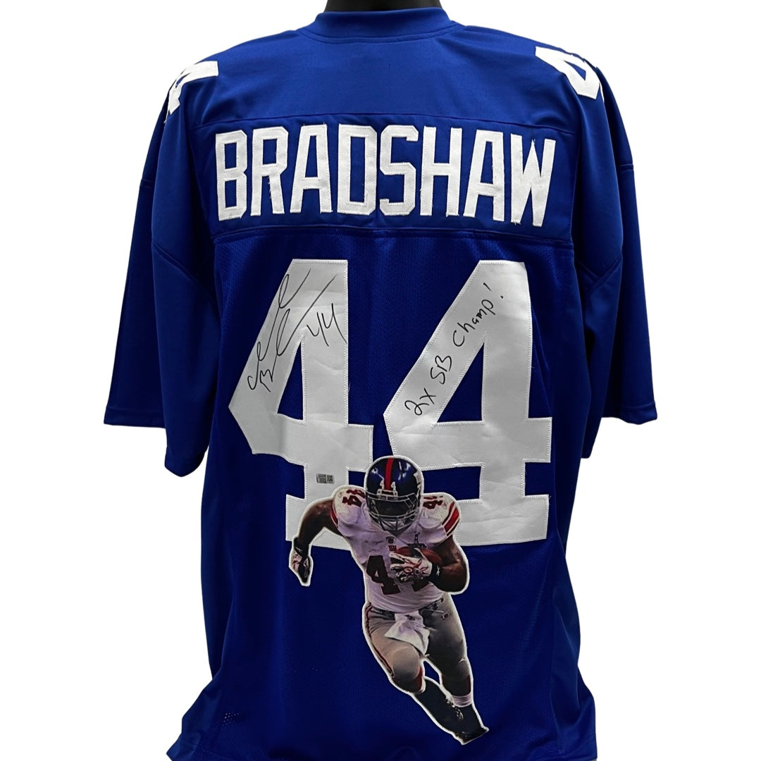 Ahmad Bradshaw Autographed New York Giants Blue Art Jersey 2x SB Champ! Inscription Steiner CX