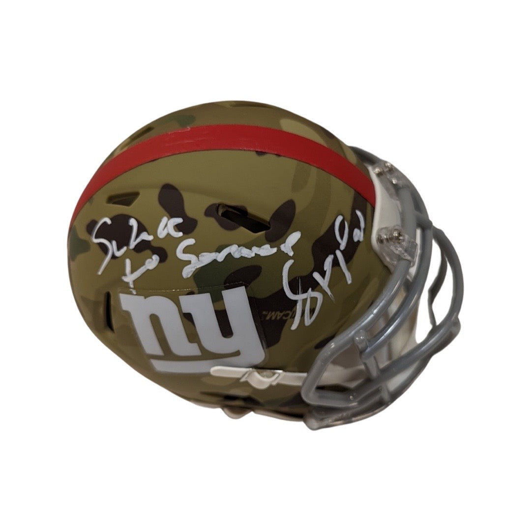 Jason Pierre Paul Autographed New York Giants Camo Mini Helmet “Salute to Service” Inscription Beckett