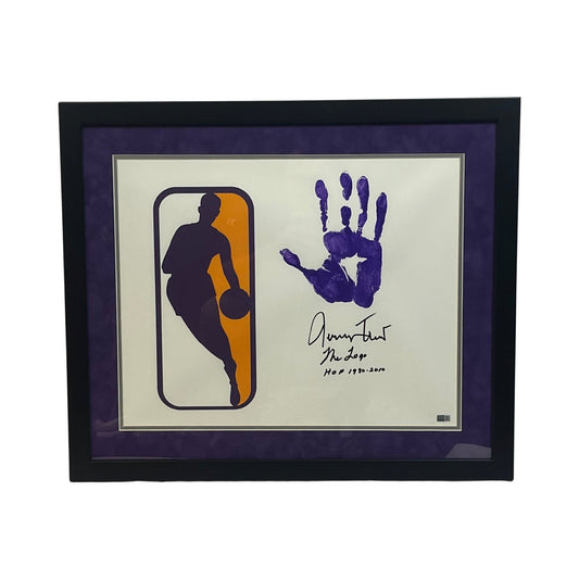 Jerry West Autographed Los Angeles Lakers Handprint 16x20 The Logo, HOF 1980-2010 Inscriptions Steiner CX