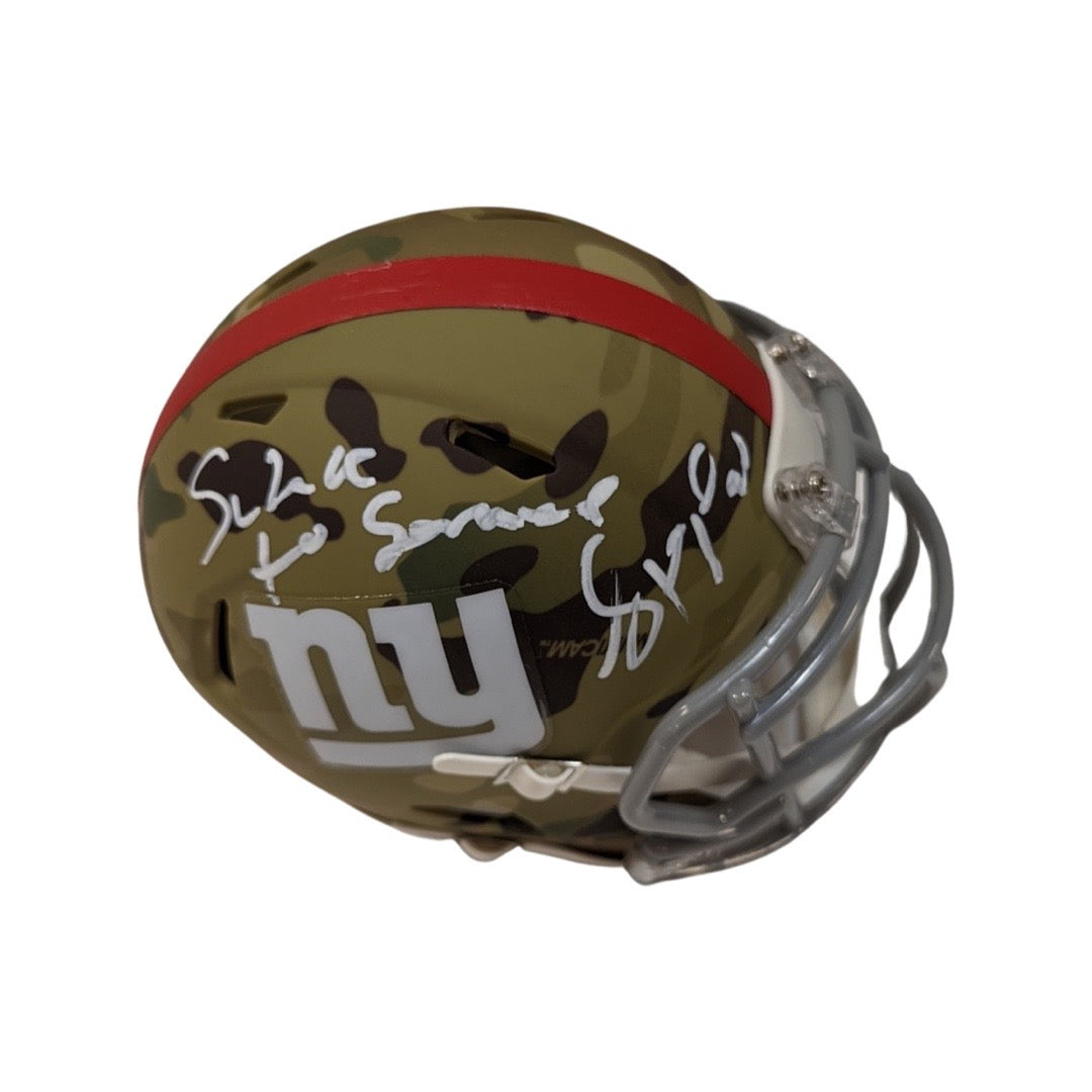 Jason Pierre Paul Autographed New York Giants Camo Mini Helmet Salute to Service Inscription Beckett