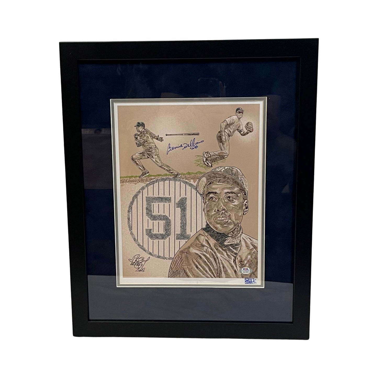 Bernie Williams Autographed New York Yankees MAZ Adams Art Framed 11x14 PSA