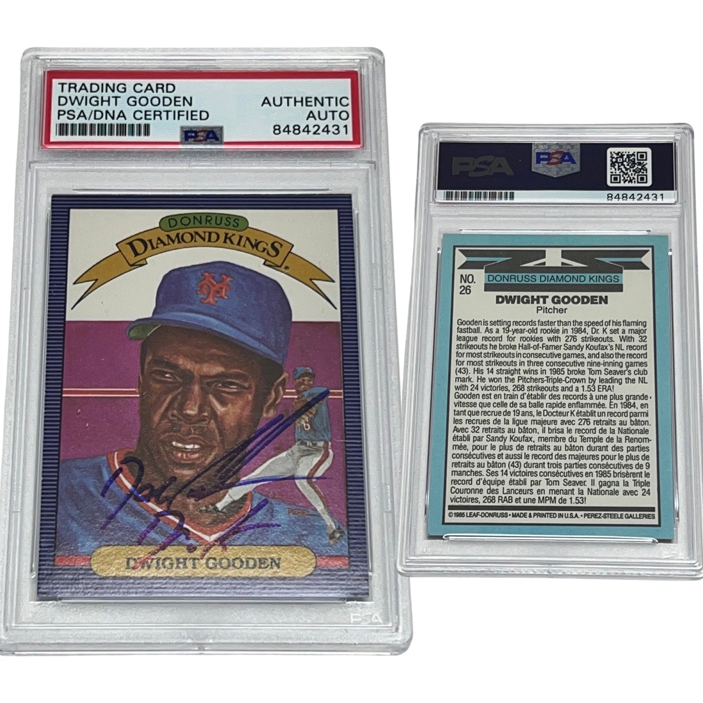 1986 Doc Gooden Donruss Diamond Kings #26 Autographed Dr. K Inscription PSA Auto Authentic