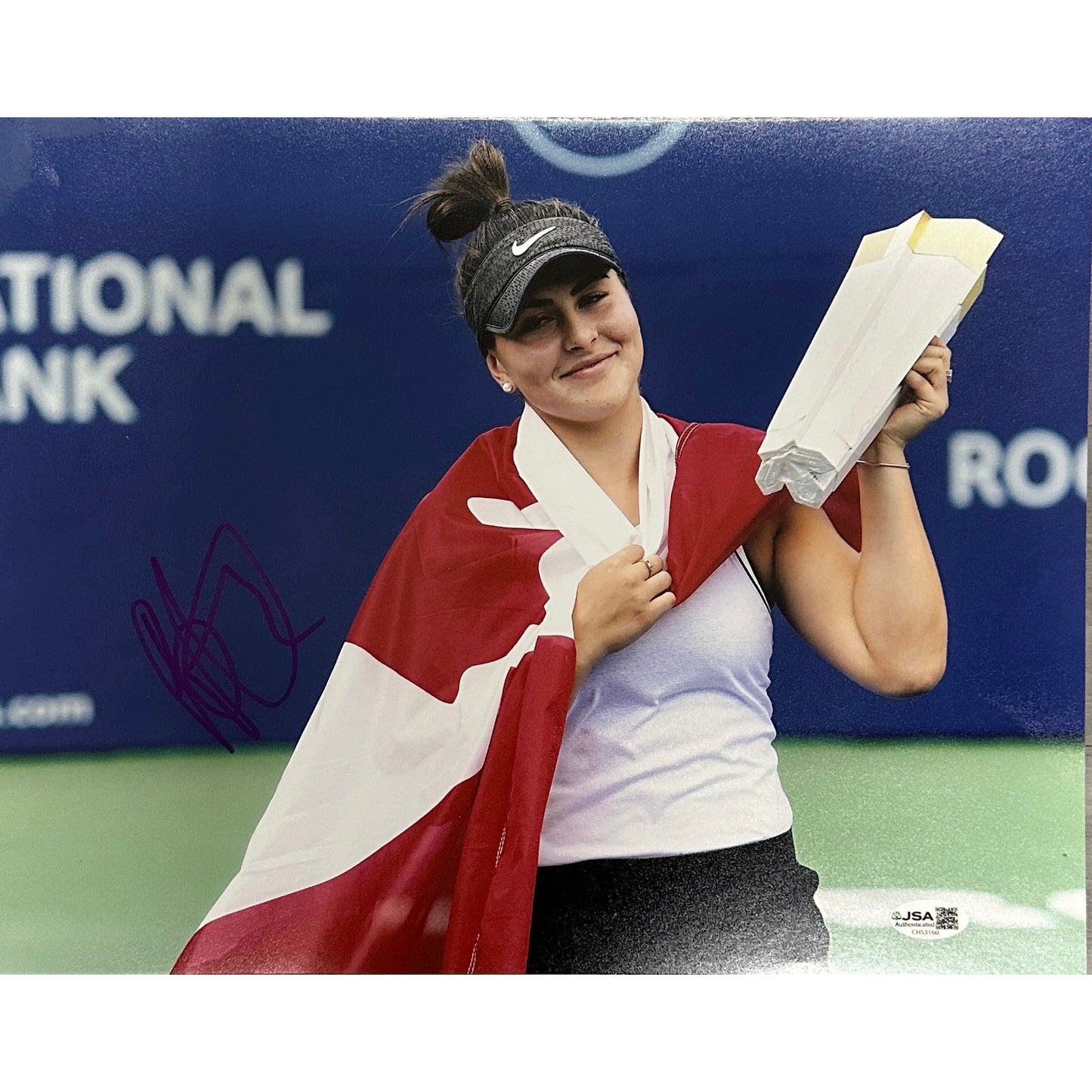Bianca Andreescu Autographed Tennis 11x14 Trophy Flag Photo JSA