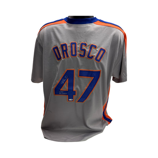 Jesse Orosco Autographed New York Mets Grey Jersey Inscribed Last Out 86 Champs JSA