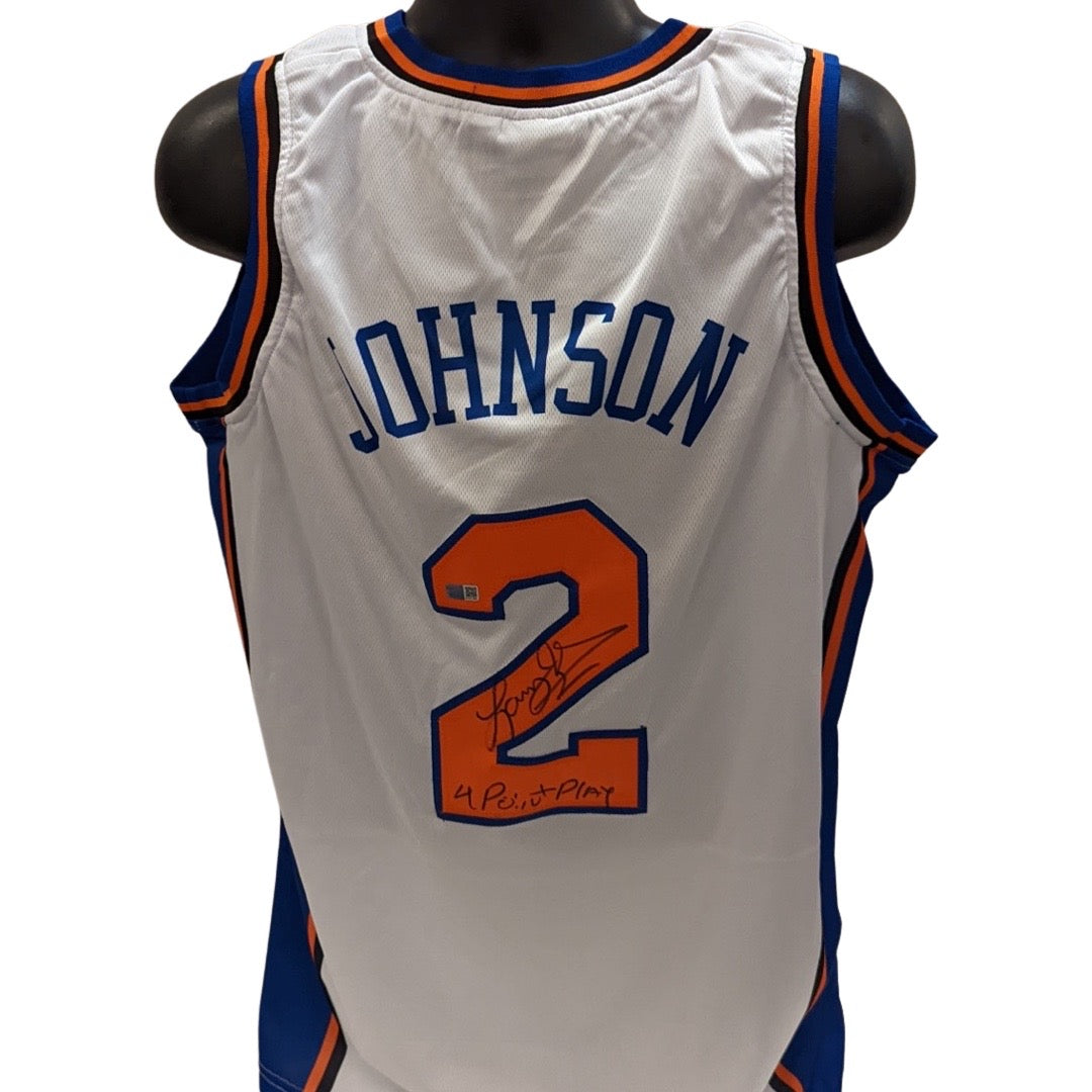 Larry Johnson Autographed New York Knicks White Jersey “4 Pt Play” Inscription Steiner Cx