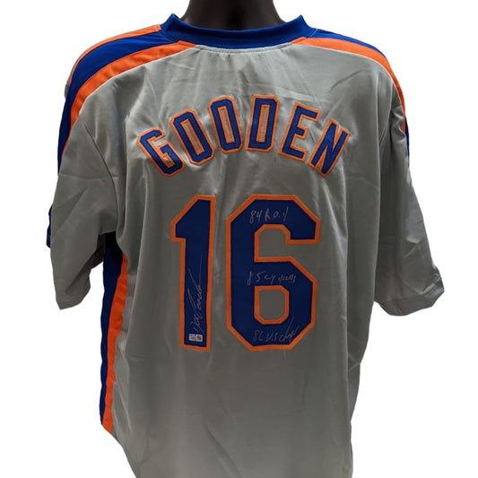 Doc Gooden Autographed New York Mets Grey Jersey “84 ROY, 85 Cy Young, 86 WS Champs” Inscriptions Steiner CX