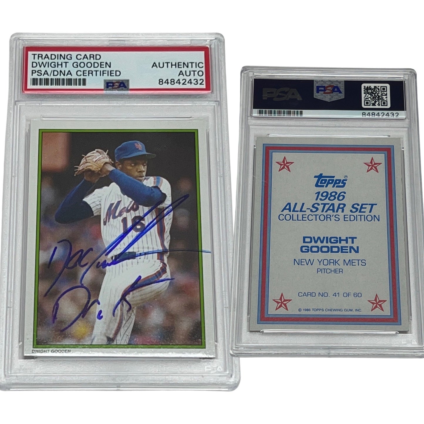 1986 Doc Gooden Topps All Star Set #41 Autographed Dr. K Inscription PSA Auto Authentic