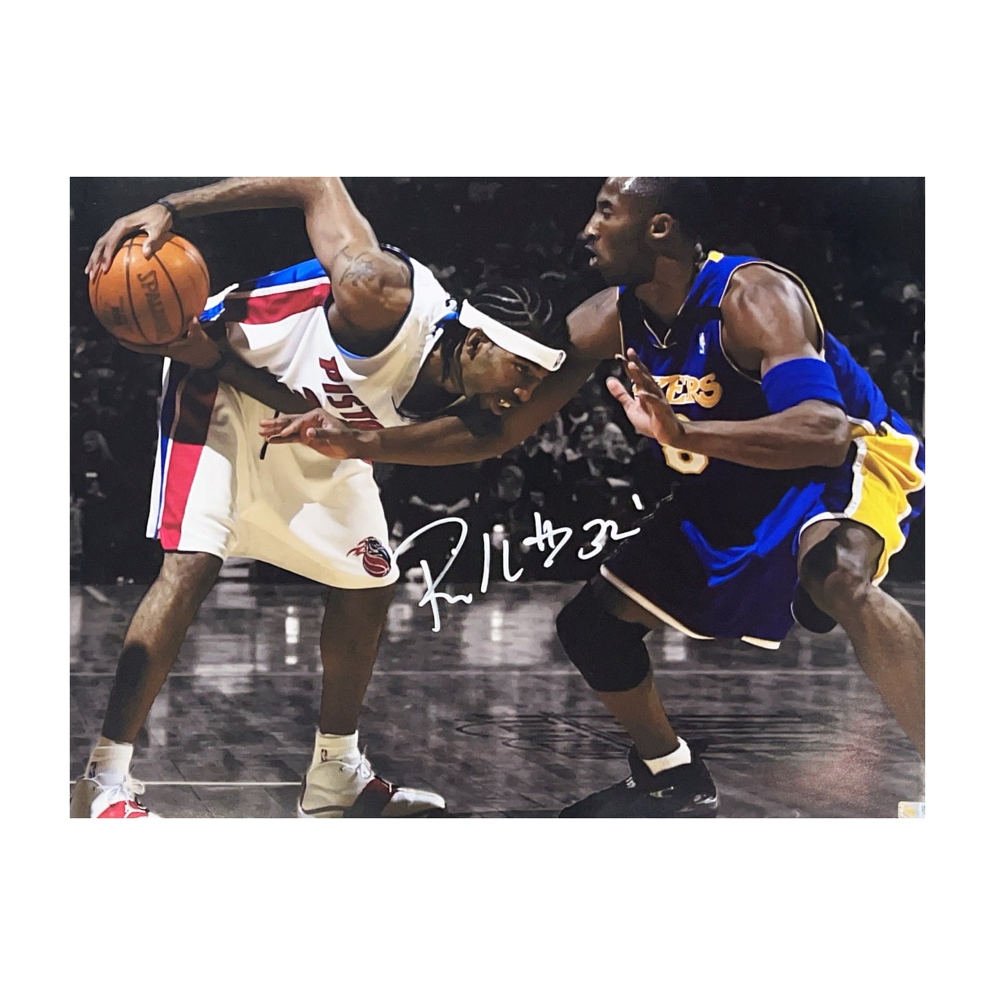 Rip Hamilton Autographed Detroit Pistons w/ Kobe White Jersey 16x20 Steiner CX