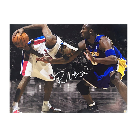 Rip Hamilton Autographed Detroit Pistons w/ Kobe White Jersey 16x20 Steiner CX