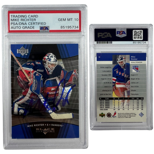 1999-00 Mike Richter Autographed Upper Deck Black Diamond #58 Autographed PSA Auto GEM MT 10