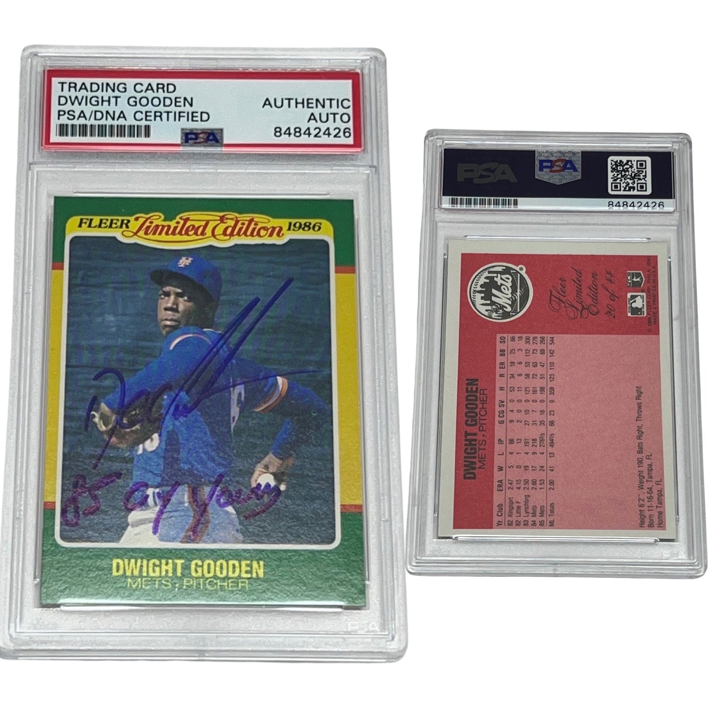 1986 Doc Gooden Fleer Limited Edition #20 Autographed 85 Cy Young Inscription PSA Auto Authentic