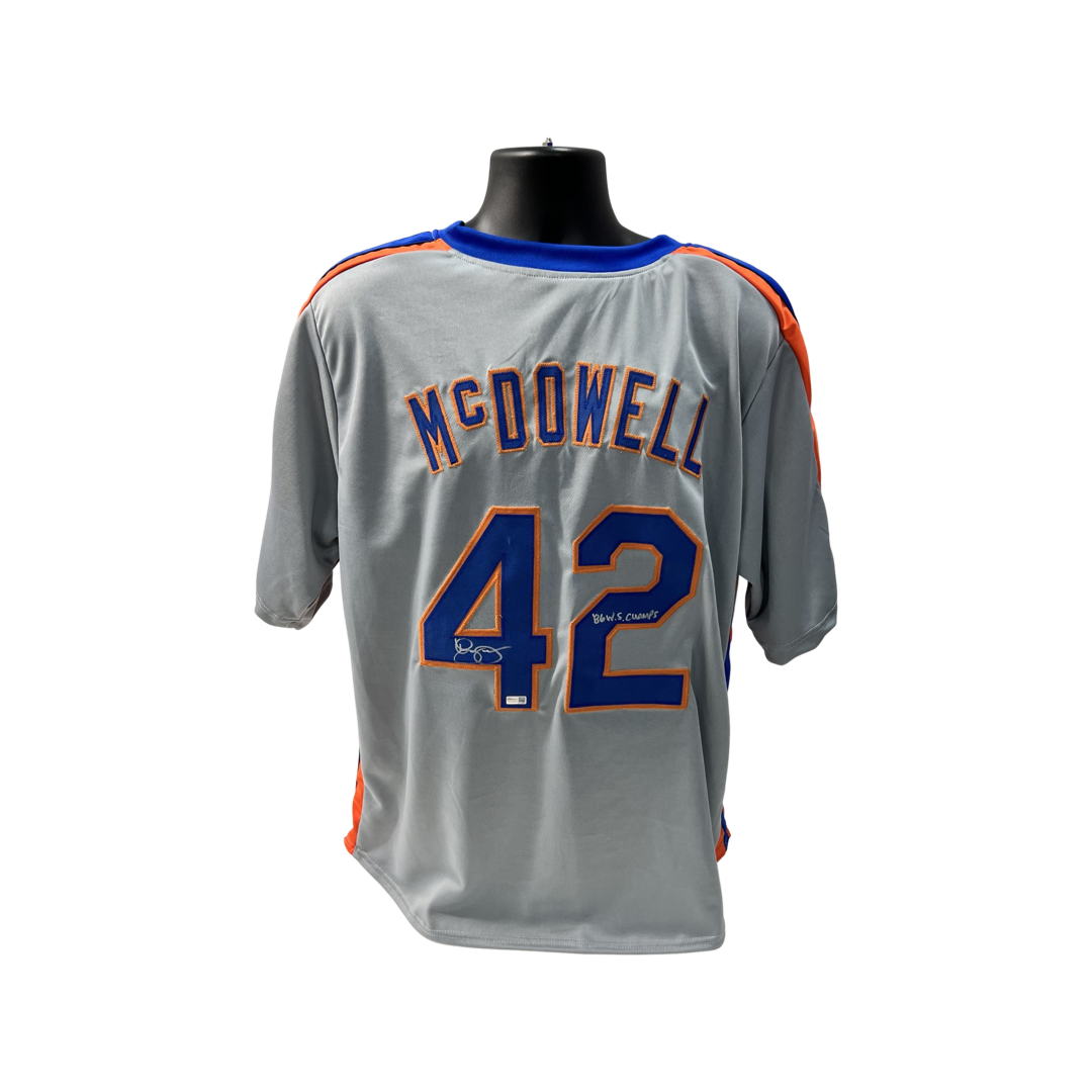 Roger McDowell Autographed New York Mets Grey Jersey "86 WS Champs" Inscription Steiner CX