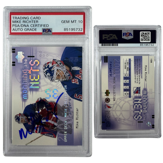 2001-02 Mike Richter Autographed Upper Deck Manning The Nets #120 Autographed PSA Auto GEM MT 10