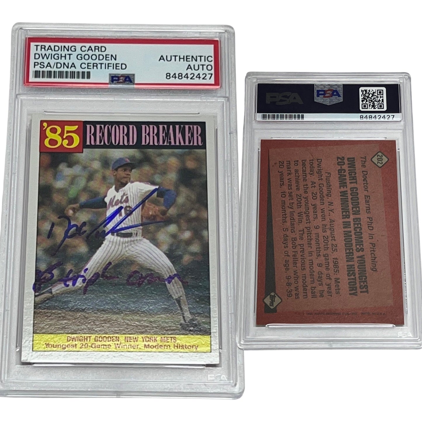1986 Doc Gooden Topps ‘85 Record Breaker #202 Autographed PSA Auto Authentic