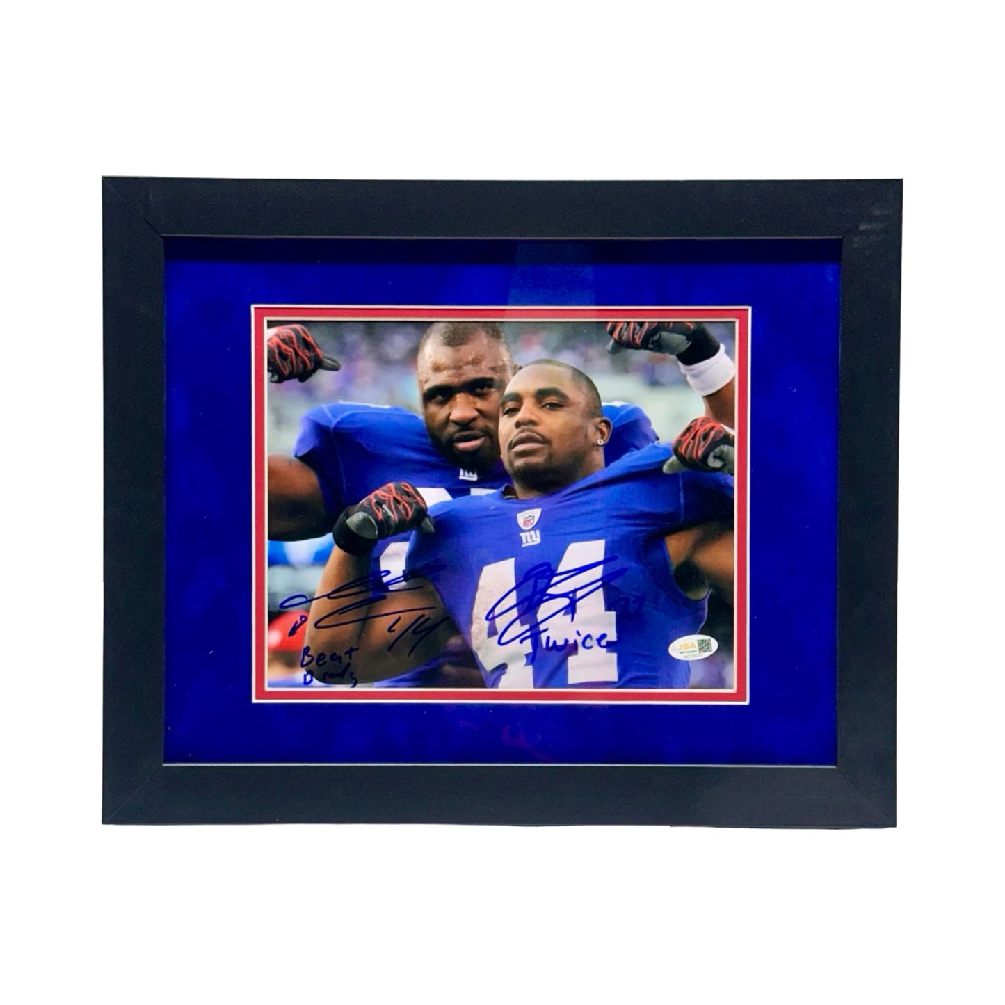 Ahmad Bradshaw & Brandon Jacobs Autographed Beat Brady Flex Framed 8x10 JSA