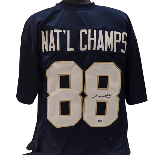 Lou Holtz Autographed Notre Dame Fighting Irish Blue #88 Nat’l Champs Jersey Steiner CX