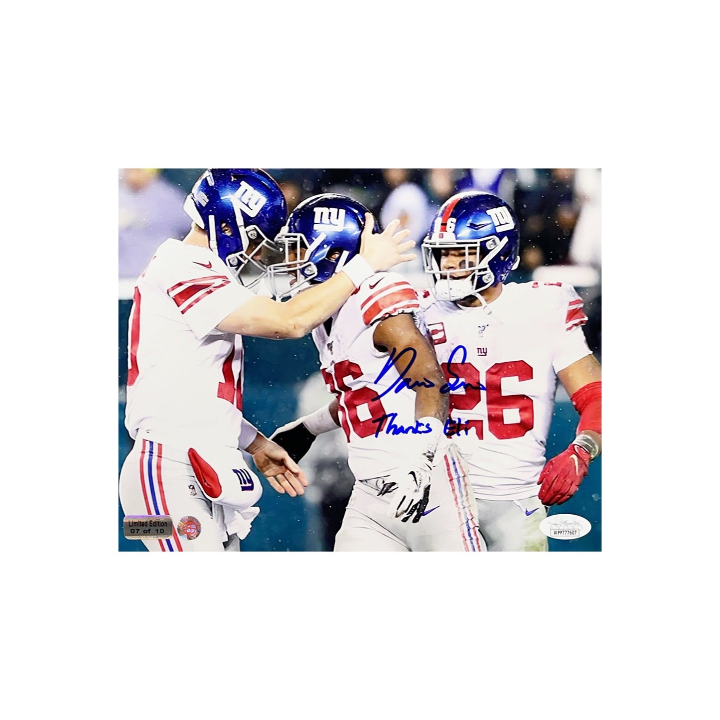 Darius Slayton Autographed New York Giants 8x10 Thanks Eli Inscription LE /10 JSA