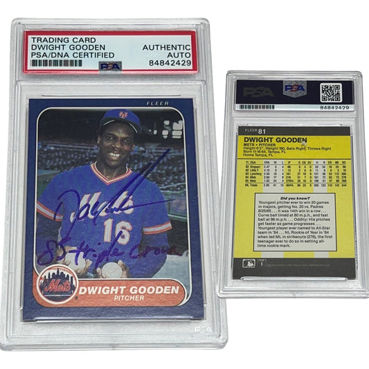 1986 Doc Gooden Fleer #81 Autographed 85 Triple Crown Inscription PSA Auto Authentic
