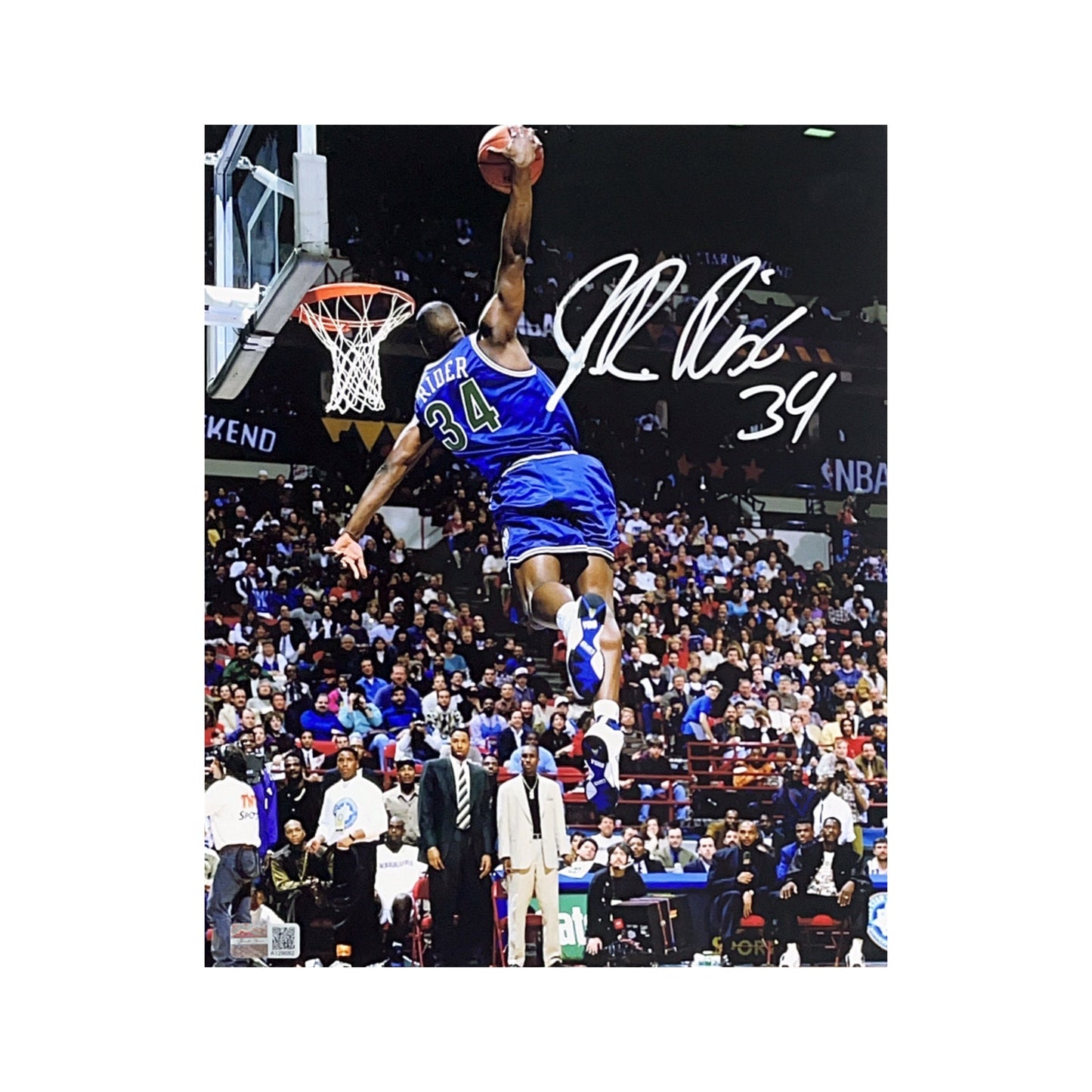 Isaiah JR Rider Autographed Minnesota Timberwolves Dunk Back View Steiner CX