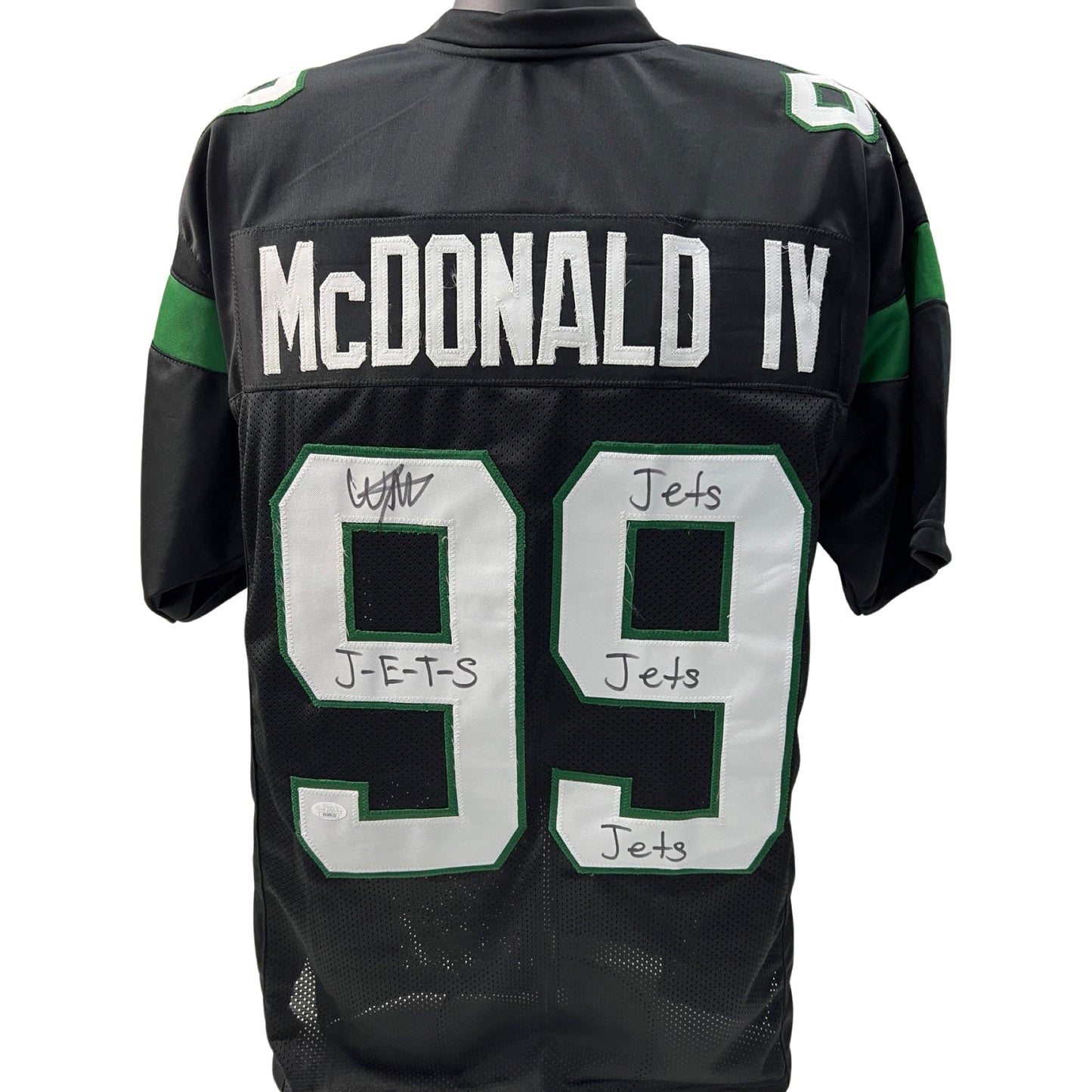 Will McDonald Autographed New York Jets Black Jersey J-E-T-S, Jets, Jets, Jets Inscription JSA