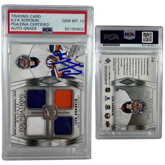 2020-21 Ilya Sorokin Autographed Upper Deck Rookie Foundations Jersey Patch Relic /69 #F-IS PSA Auto GEM MT 10