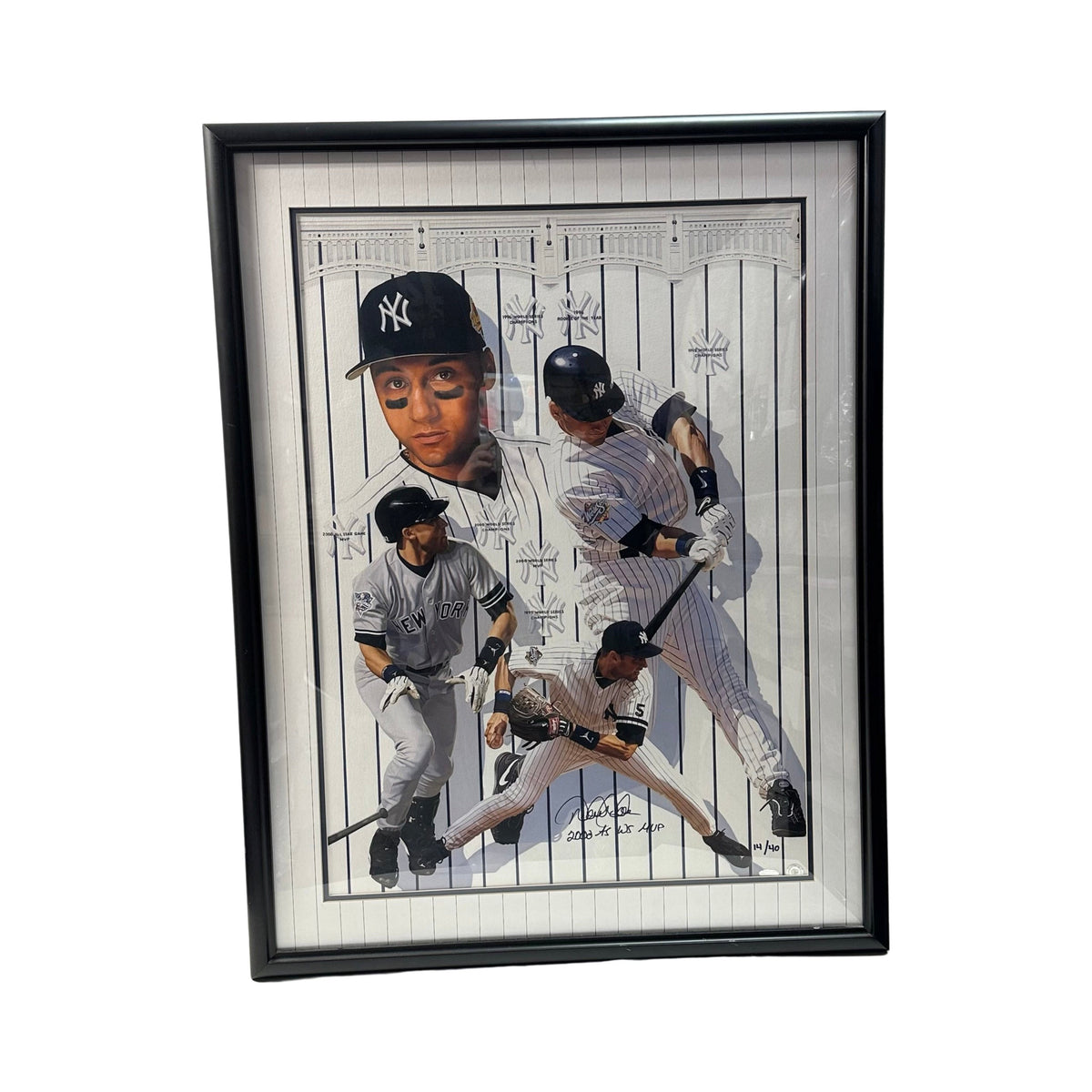 Derek Jeter Autographed New York Yankees Pinstripe Collage Framed 21x29 Photo 2000 AS WS MVP Inscription LE 14/40 Steiner & MLB