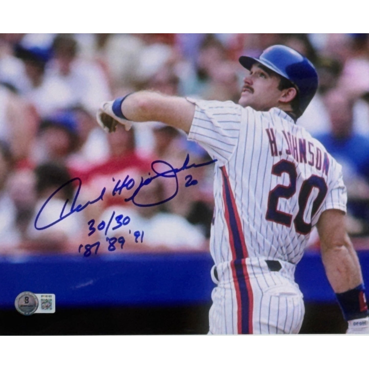 Howard Johnson New York Mets 30/30 Inscription Swing 8x10 Beckett BAS