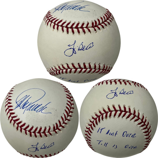 Yogi Berra & Jorge Posada Autographed New York Yankees OMLB It Ain’t Over Till It’s Over Inscription JSA