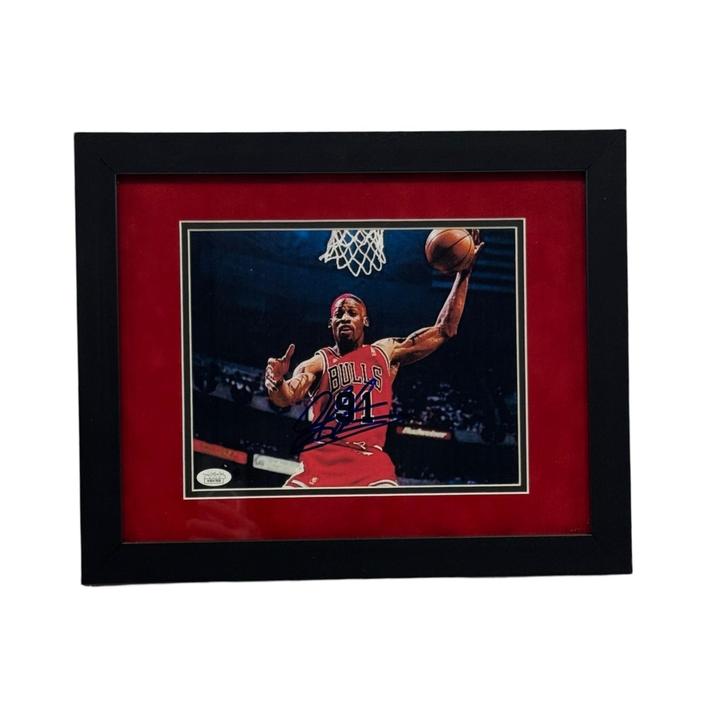 Dennis Rodman Autographed Chicago Bulls Horizontal Rebound 8x10 JSA - Framed