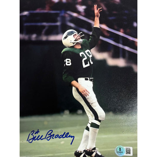 Bill Bradley Philadelphia Eagles Green Jersey  Autographed Photo 8x10 Beckett BAS