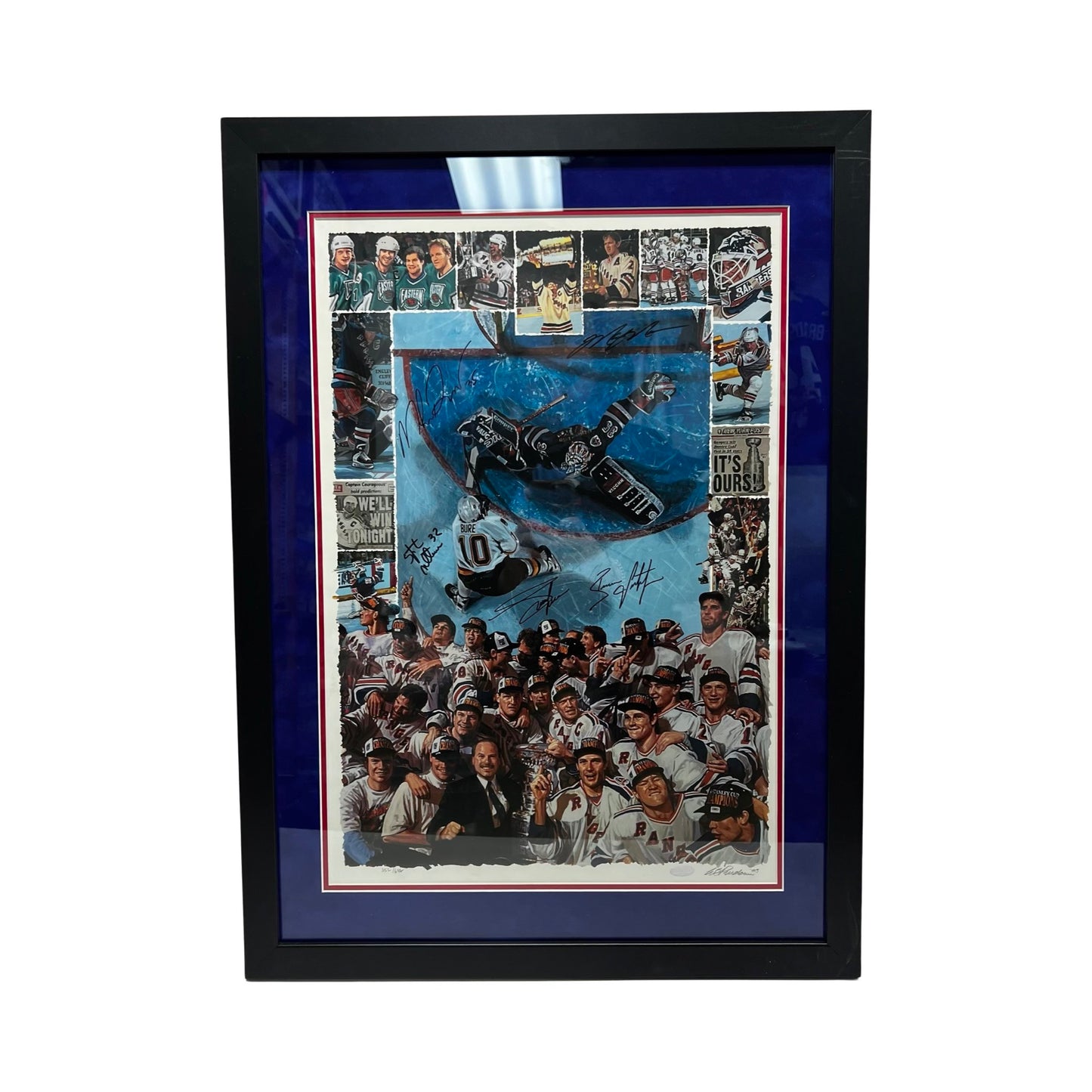 Mark Messier, Brian Leetch, Mike Richter, Adam Graves & Stephane Matteau Autographed New York Rangers Framed Art Lithograph Steiner