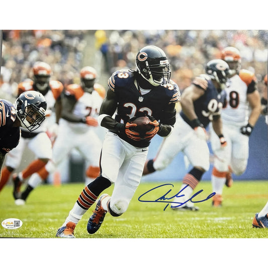 Charles Tillman Autographed Chicago Bears Navy Blue Jersey Running 11x14 JSA