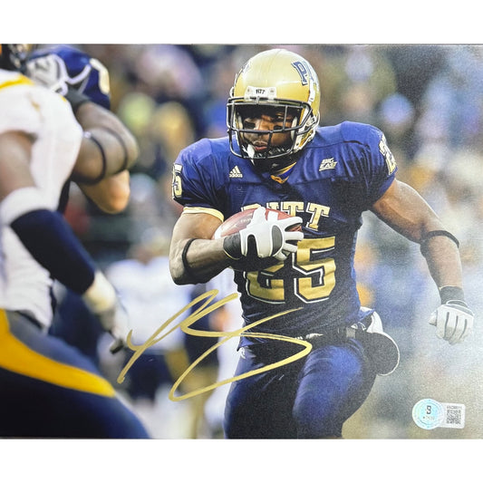 Lesean McCoy Autographed University Of Pittsburgh Navy Jersey Running 8x10 Beckett BAS